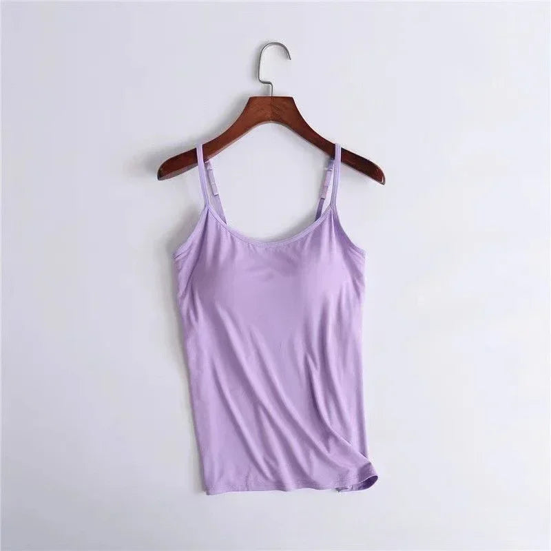 Women Cami Bra Top - Built-In Padded Bra Camisole Vest for Sleepwear, Home Wear & Casual Style