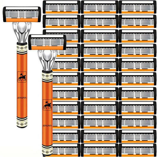 Men’s 6-Layer Safety Razor Set – High-Quality Stainless Steel Shaver with Replaceable Blades