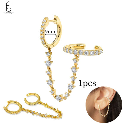 925 Sterling Silver Gold Tassel Earrings - Vintage Crystal Long Chain Hoop Jewelry for Women