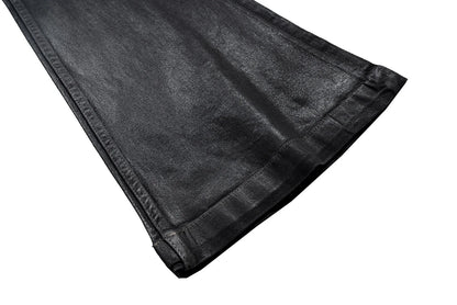 Men’s Streetwear Black Wax Leather Stretch Jeans — Baggy Y2K Flare Oversized Straight Denim Trousers