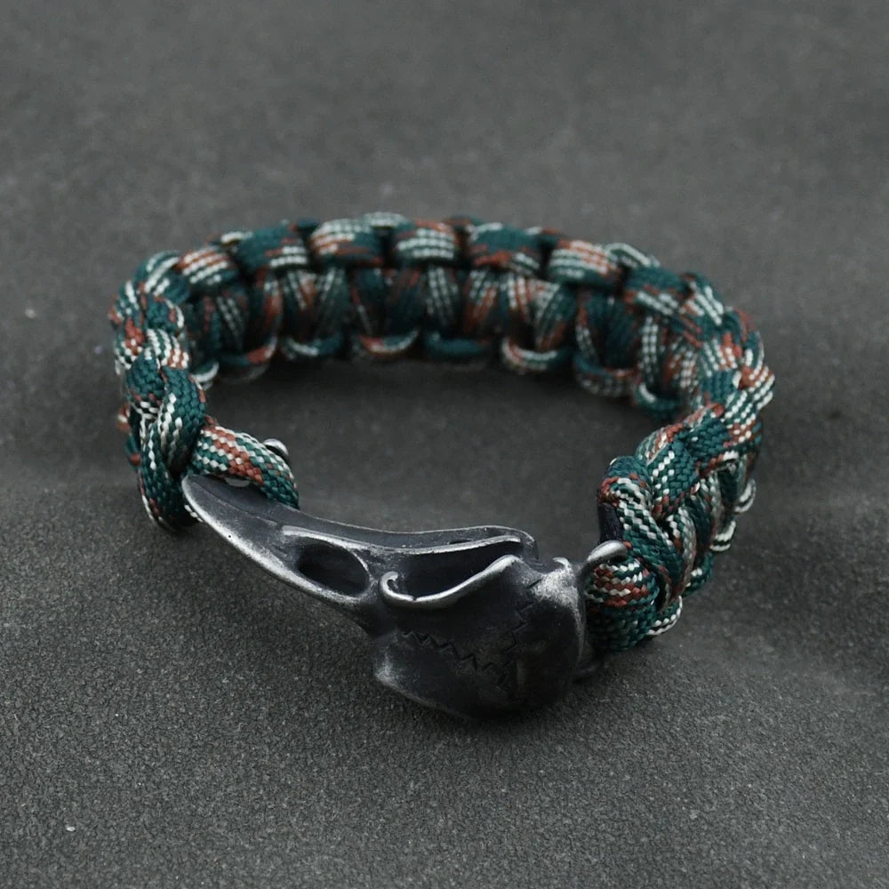 Odin Crow Skeleton Viking Bracelet - Norse Rune Bead Paracord Rope Valknut Eagle Pendant Amulet Jewelry Gift