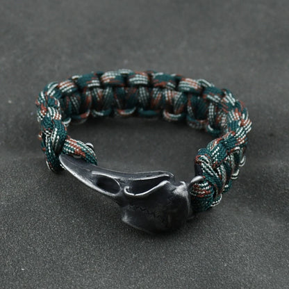Odin Crow Skeleton Viking Bracelet - Norse Rune Bead Paracord Rope Valknut Eagle Pendant Amulet Jewelry Gift