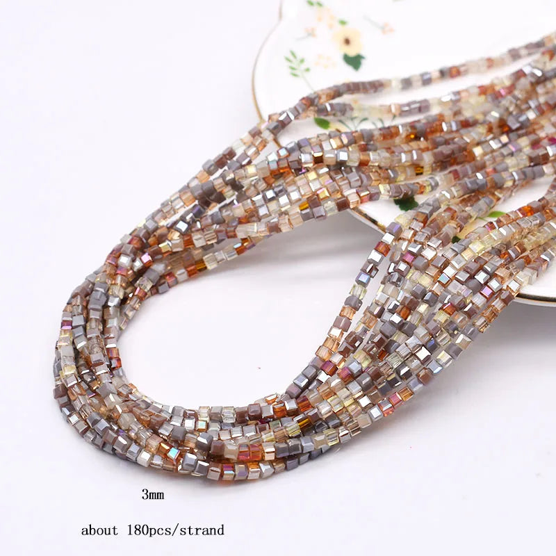 Pink Czech Glass Crystal Beads - 3mm 4mm 5mm Cube Square Candy Seed Beads for DIY Jewelry Making Charms