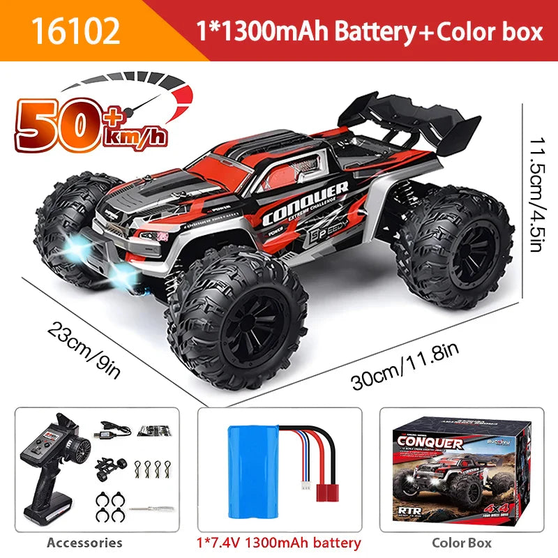 1:16 4WD RC Car – 70KM/H High-Speed Drift Monster Truck with LED, Remote Control, 4x4 for Kids, WLtoys 144001