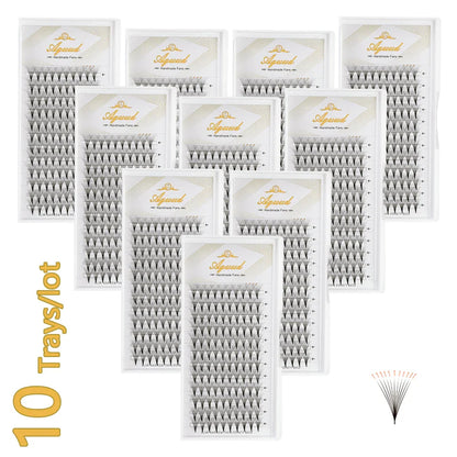 AGUUD 10-Tray Premade Volume Lashes – Super Fans with Needle Stem & Narrow Base for Eyelash Extensions