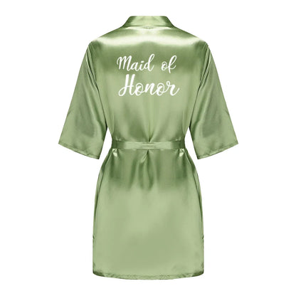Plus Size Satin Silk Robe for Women - Wedding Bride Bridesmaid Bathrobe Sleepwear in Sage Green