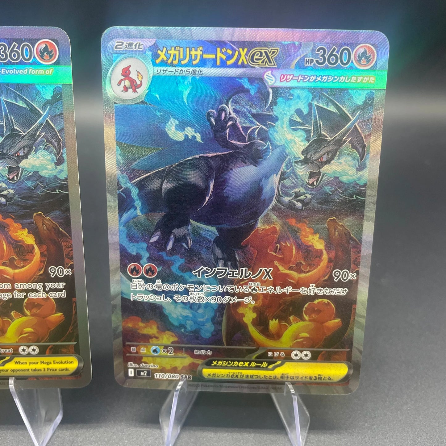DIY PTCG Mega Charizard X Card - Japanese & English Version Refractive Color Flash Game Collection Trading Card