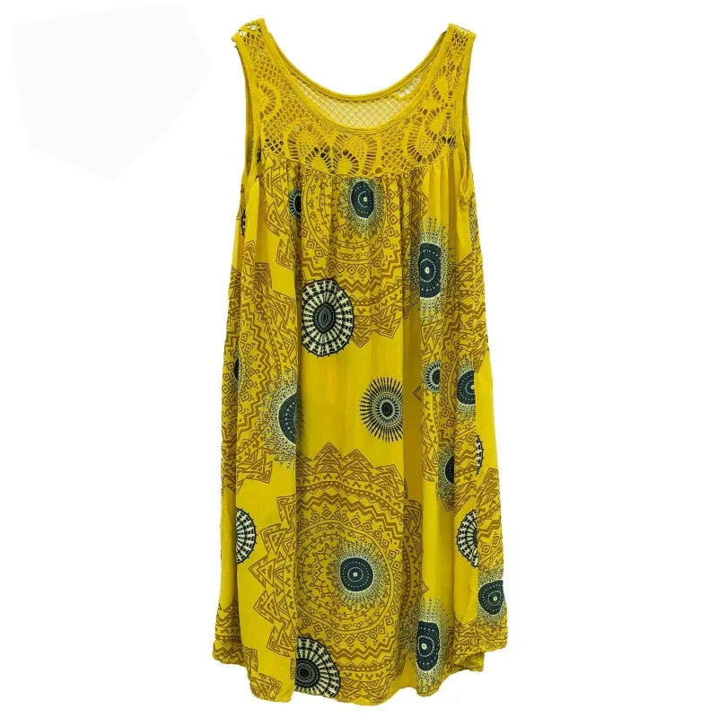 Women’s Summer Camisole Dress - Lace Print Sleeveless Loose Swing Maxi Dress Plus Size Long Skirt Outfit