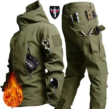 Shark Skin Soft Shell Tactical Suit – Windproof Breathable Plush Outdoor Training Jacket & Pants Set