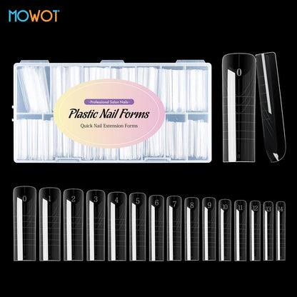 Square Nail Extension Forms - MOWOT Dual Nail Tips Quick Building Gel Molds for Acrylic Full Cover Nails