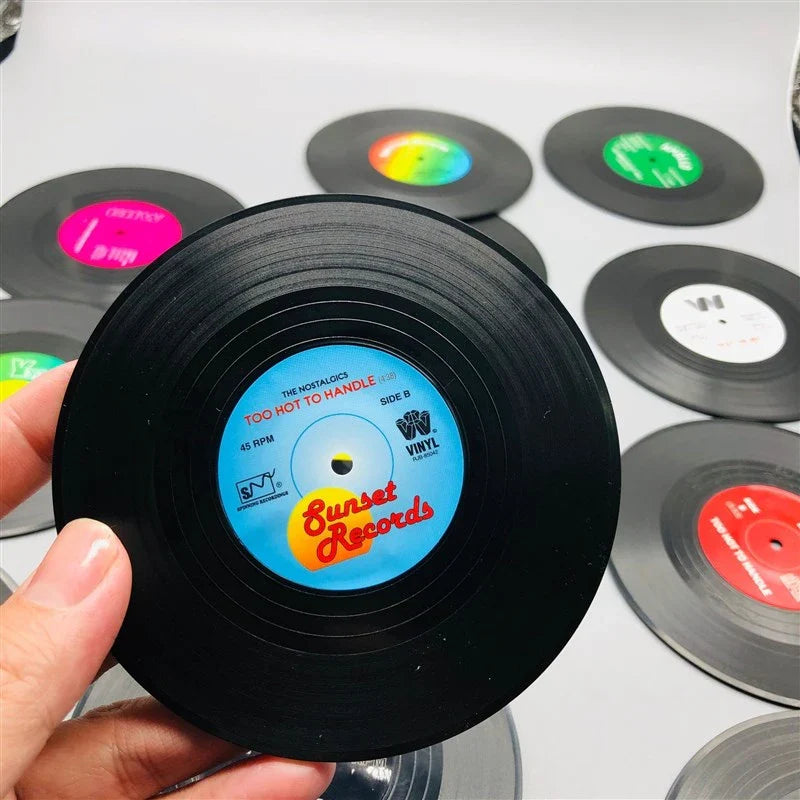2/4/6PCS Retro Vinyl Record Drink Coasters | Anti-Slip Heat Resistant Mug Mats | Music-Themed Coffee Table Placemats Decor