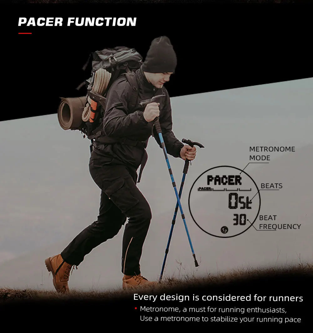 NORTH EDGE ALPS 45MM Men's Outdoor Sports Watch Waterproof Compass Metronome Carbon Fiber Case Nylon Strap
