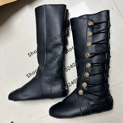 Medieval Steampunk PU Leather Boots – Retro Viking Pirate & Knight Cosplay Shoes for Men & Women, Carnival Party