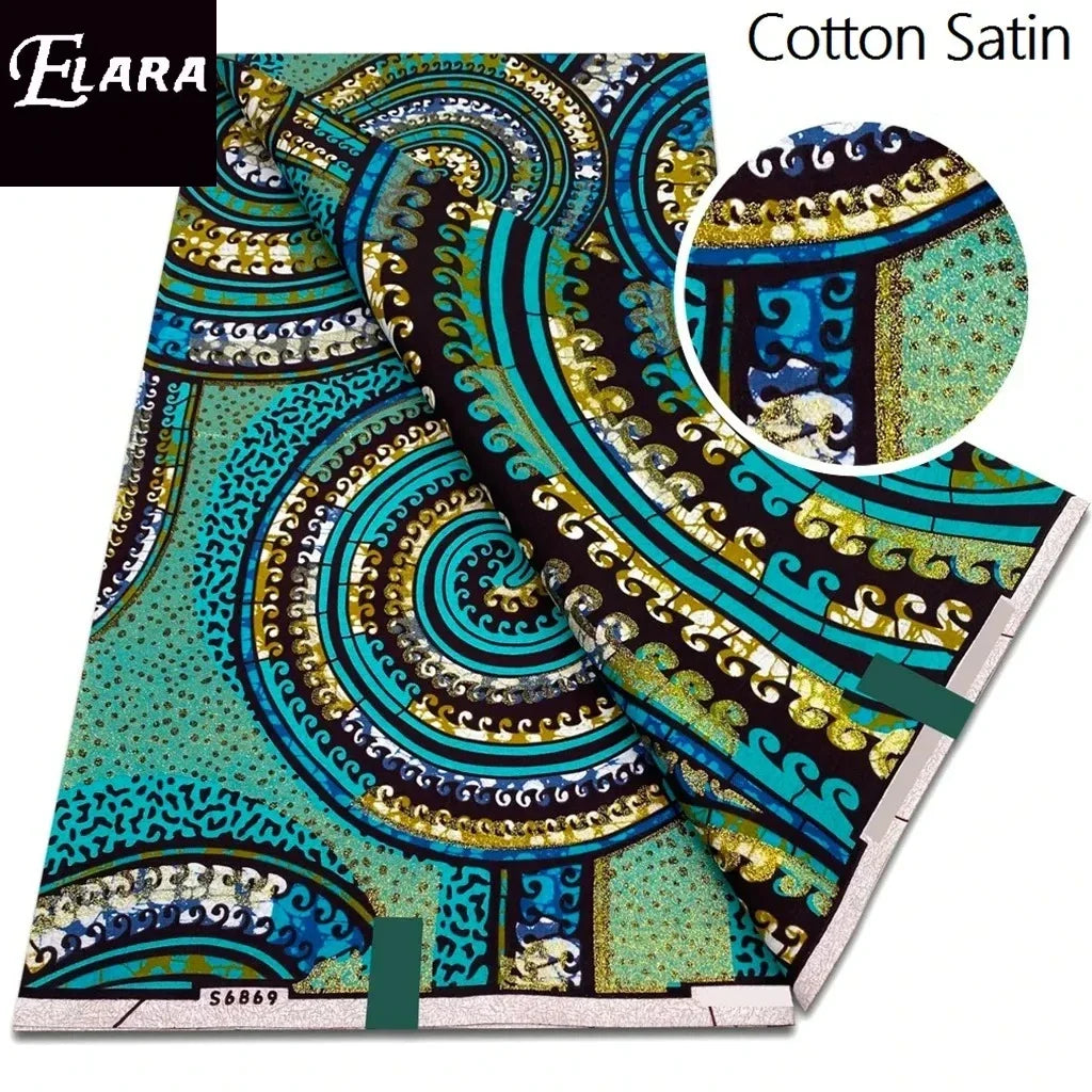 African Real Wax Print Fabric - Grand Original Ankara Blue Cotton Wax Material 6 Yards for Stylish Dresses & Uniforms