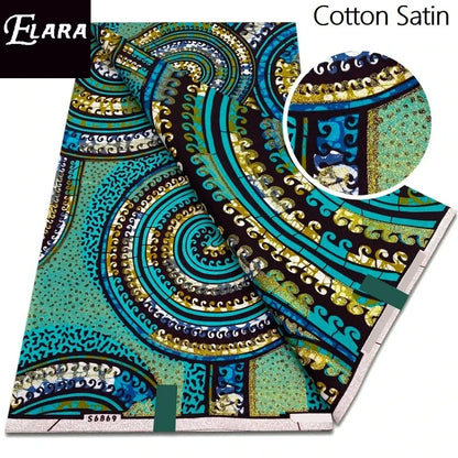 African Real Wax Print Fabric - Grand Original Ankara Blue Cotton Wax Material 6 Yards for Stylish Dresses & Uniforms