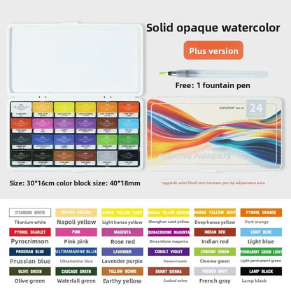 24 Color Solid Watercolor Paint Set - Portable Opaque Pigment Kit For Beginners Students And Artists
