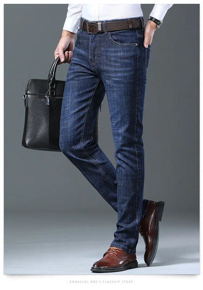 Men’s All-Match Brand Trousers – High-Quality Business Casual High Waist Denim Jeans for All Seasons
