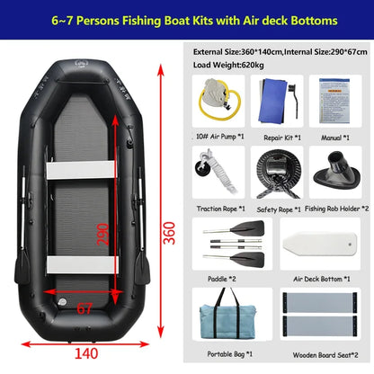Professional Inflatable Dinghy Raft – Tear-Resistant Foldable Rowing Boat for Adults, Kayak, Canoe & Fishing