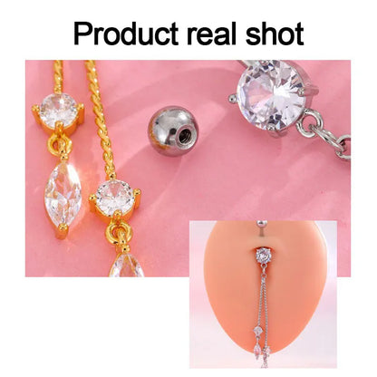 G23 Titanium Belly Button Ring - Zircon Butterfly Heart Dangle Navel Piercing Jewelry for Women 14G Sexy Style