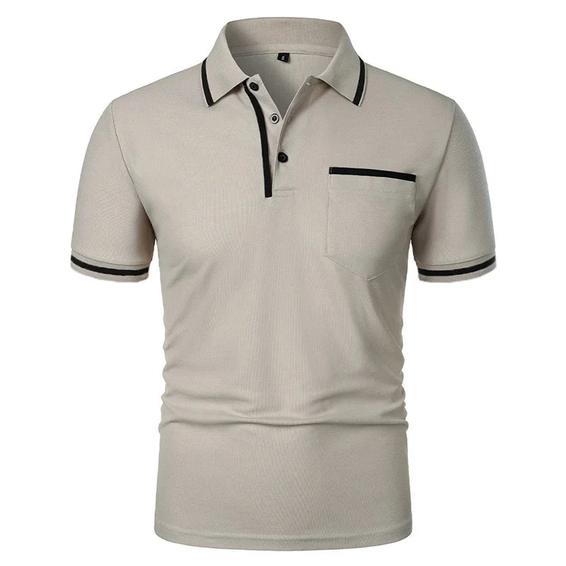 Men's Short Sleeve Polo Shirt - Breathable Solid Color Casual Summer Top with Pocket Design