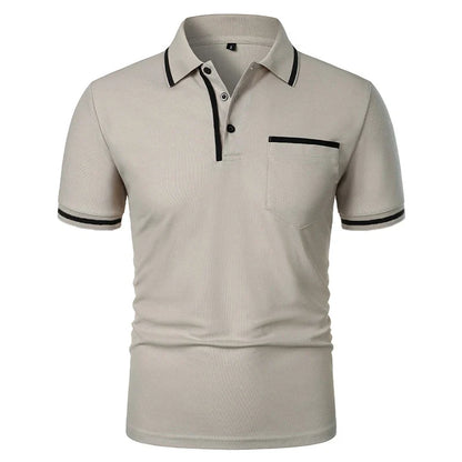 Men's Short Sleeve Polo Shirt - Breathable Solid Color Casual Summer Top with Pocket Design