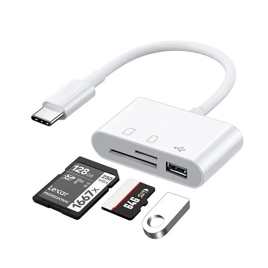3-in-1 USB Type-C Card Reader - SD TF Memory Card Adapter OTG Converter for Huawei, Samsung, Xiaomi Phones & Tablets
