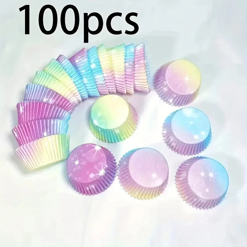 100PCS Starry Sky Cupcake Liners – Oil-Proof Baking Paper Muffin Liners for Festivals, Weddings & Birthday Parties