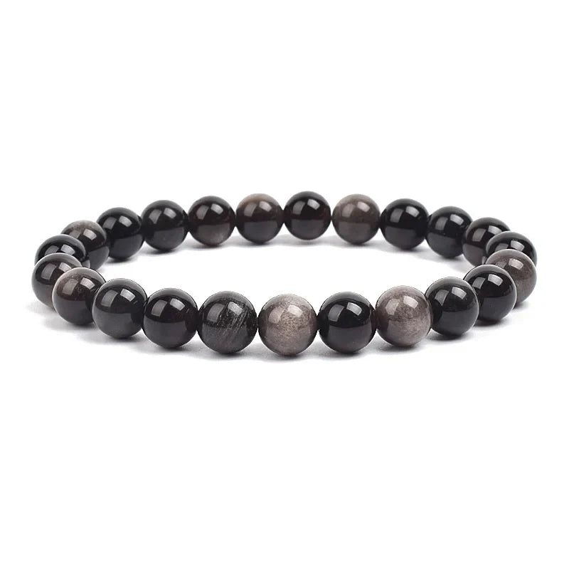 Natural Stone Bead Bracelet - Amethyst Crystal Quartz Aquamarine Jade Agate Elastic Bangle Jewelry for Women & Men