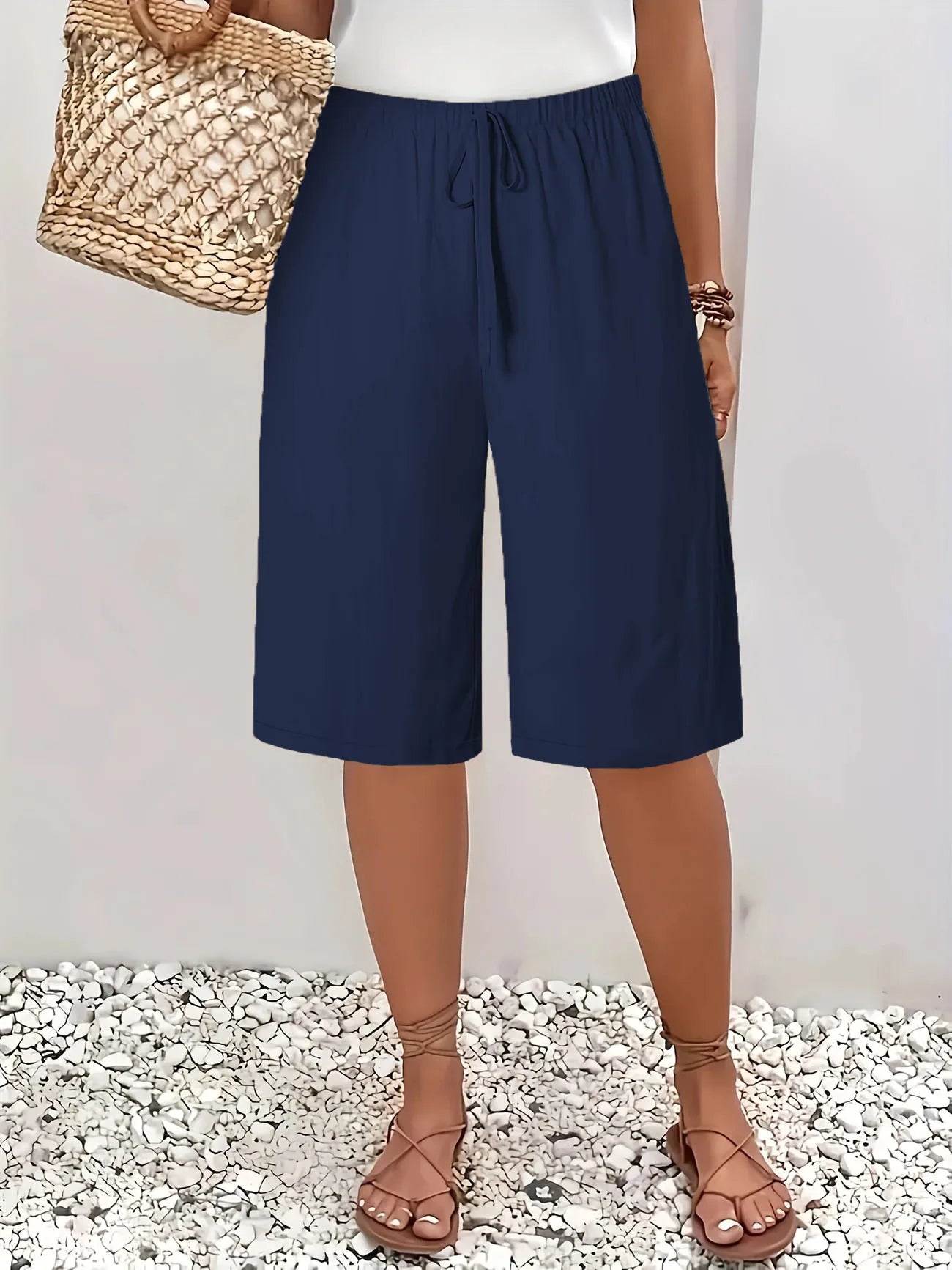 Women's 5-Inch Bermuda Shorts - High Waist Loose Fit Casual Summer Solid Color Shorts
