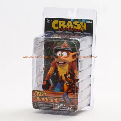 NECA Crash Bandicoot Action Figure with Crate Replica Model Toy - Collectible Game Character Display Figure