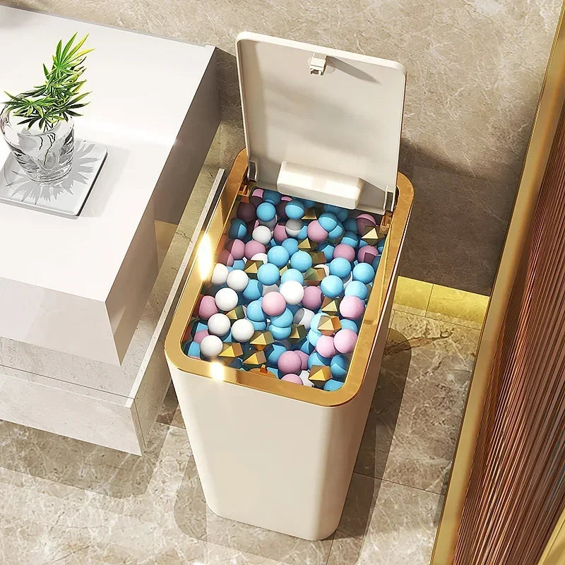 10L Odor-Proof Trash Can — One-Touch Modern Plastic Bin for Bathroom & Kitchen, Leakproof & Space-Saving Design