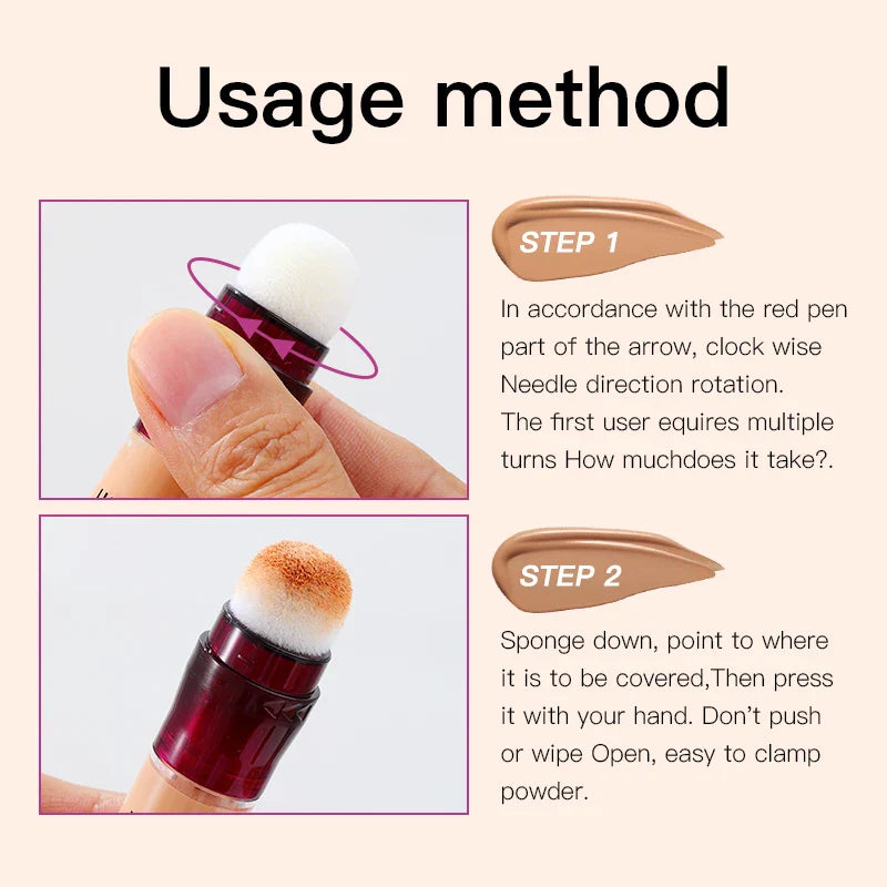 Sponge Head Concealer – Dark Circles, Freckles, Acne & Blemishes Liquid Foundation, Long-Lasting & Moisturizing