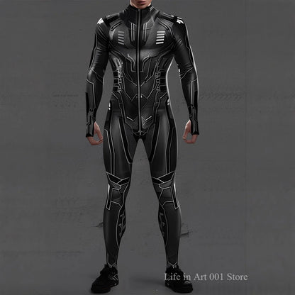 Cyberpunk Mechanical Armor Jumpsuit - Futuristic Steampunk Fighter Cosplay Bodysuit for Halloween & Costume Parties