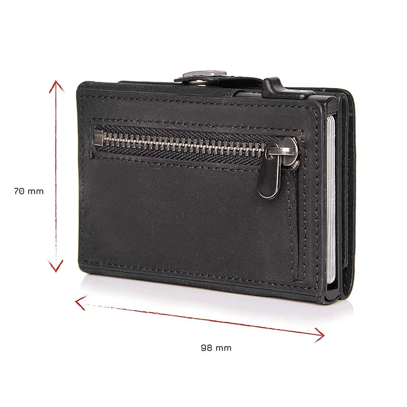 Pop-Up Credit Card Case with RFID Protection – Genuine Leather Wallet for Men & Women, Compartment for Notes and Coins