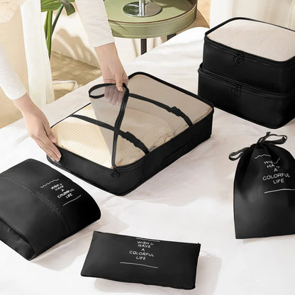 7-Pcs Travel Organizer Packing Cubes Set – Portable Luggage Storage Bags for Clothes, Shoes & Accessories