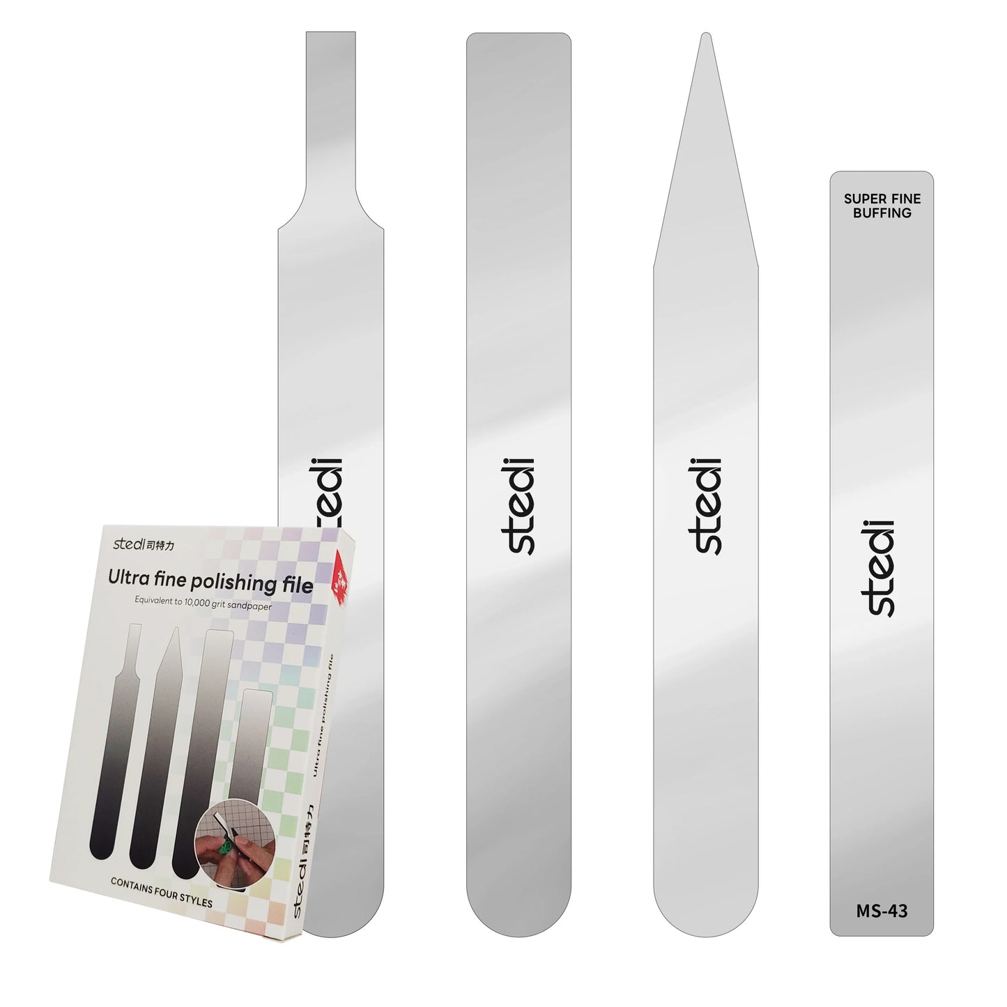 Stedi Model Polishing Tools – 4 PCS #10000 Grit Glass Files for Plastic Gundam Models, Precision Mirror Grinding