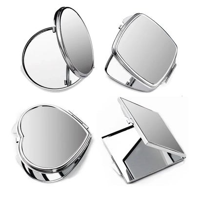 Portable Stainless Steel Makeup Mirror - Folding Pocket Cosmetic Hand Mirror for Women in Various Shapes