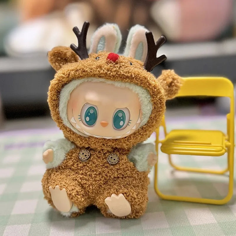 Mini Winter Plush Outfit for Labubu V1–V3 Dolls – Santa, Snowman & Elk Sweater Hat Set, New Year Gift