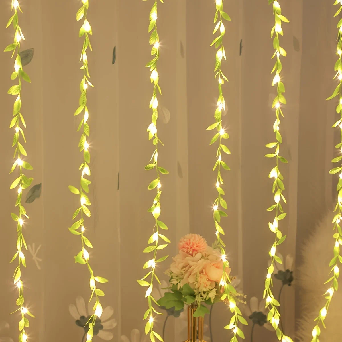 2M 20 LED Willow Leaf String Lights – Battery-Operated Decorative Copper Wire Lamp for Home Garden Basket Décor