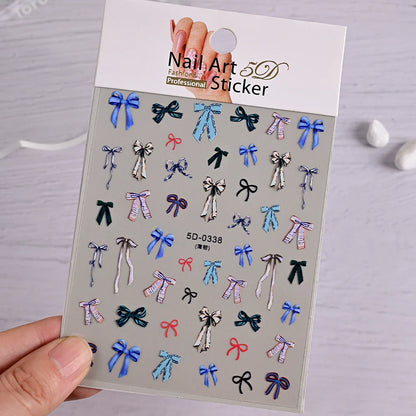 5D Pink & White Bowknot Nail Stickers – Self-Adhesive Kawaii Ribbon Nail Art Decals for DIY Manicure & Nail Decoration