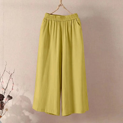 Women’s Casual Wide-Leg Pants – Lazy Style High-Waist Cropped Capris with Pockets, Lightweight & Loose Fit