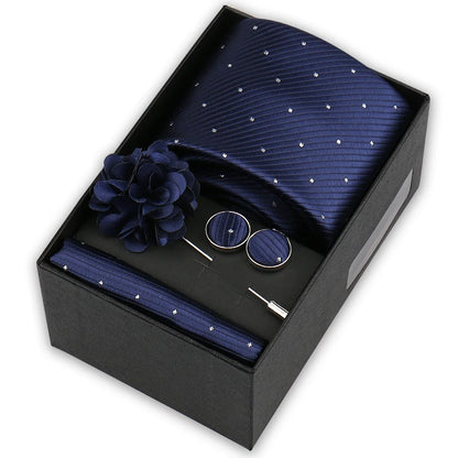 Men’s 4-Piece Tie Set Gift Box - Elegant Necktie with Handkerchief, Cufflinks & Brooch for Business, Wedding & Suit Accessories