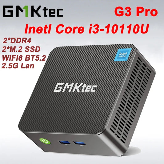 GMKtec G3 Pro Mini PC - Intel Core i3-10110U Windows 11 Pro Desktop Computer with WiFi 6 & Dual M.2 SSD