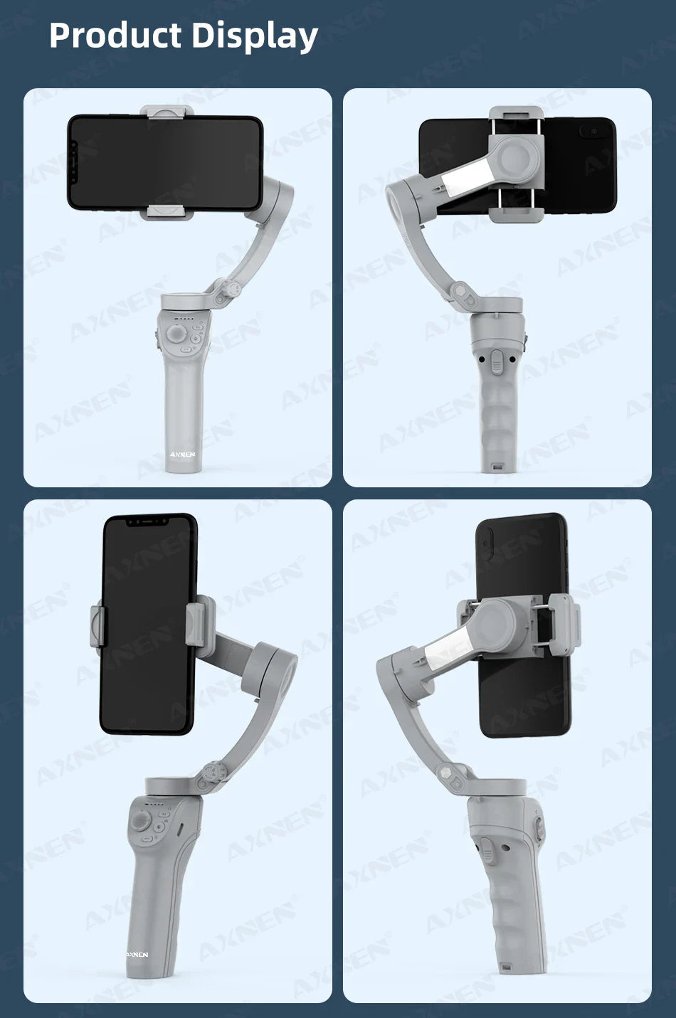 3 Axis Handheld Gimbal Stabilizer with Fill Light – Smartphone Stabilizer for iPhone & Android, Face Tracking, TikTok, Vlog – HQ6