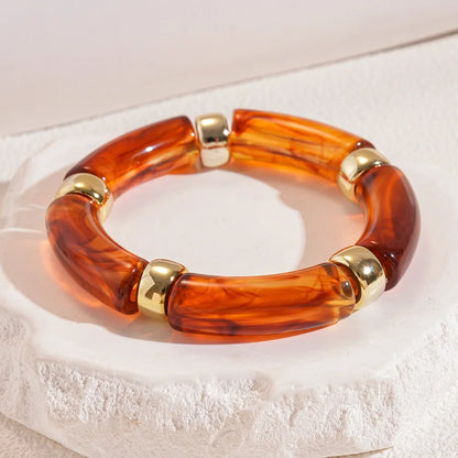Leopard Print Bamboo Tube Acrylic Bracelets - Retro Stretch Beaded Bangles for Women & Men, Stackable Jewelry Gift