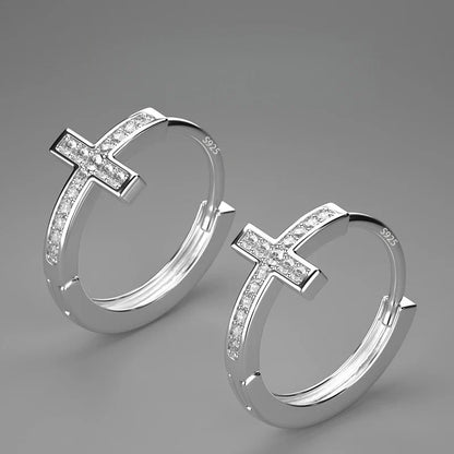 PANJBJ925 Sterling Silver Hoop Earrings - Frosted Geometric Design Fashion Jewelry Gift for Women