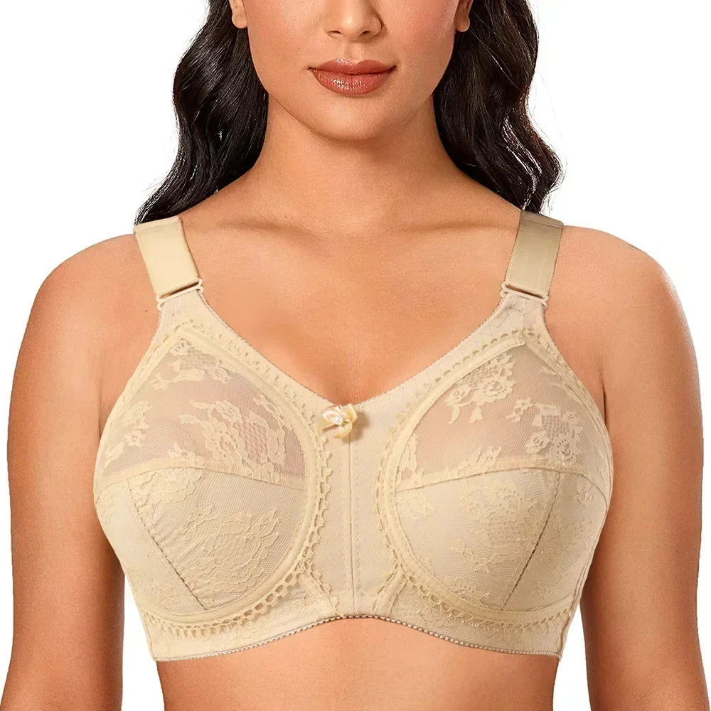 Women's Lace Minimizer Bra - Plus Size Unlined Full Coverage Wireless Bra with Adjustable Straps