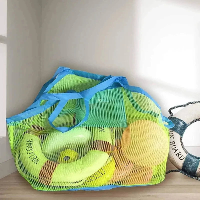 Multicolor Mesh Beach Bag - Large Sand-Resistant Foldable Tote with Hanging Hole for Toys & Storage