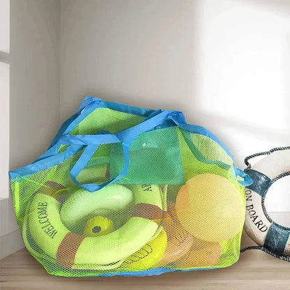 Multicolor Mesh Beach Bag - Large Sand-Resistant Foldable Tote with Hanging Hole for Toys & Storage