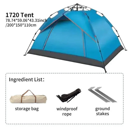 Outdoor Folding Tent – Fully Automatic Quick Opening, 3-4 Person Self-Driving Camping Tent, Rain & Sun Proof, Portable